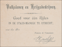 711912 Biljet, niet ingevuld, ‘Goed voor één Rijles in de Stads-Manege te Utrecht’, tijdens de Inhuldigingsfeesten ...